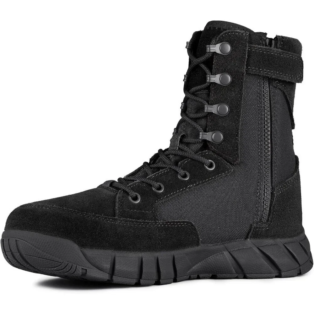 ⚡ Men's Deep Black Combat Suede Leather Lightweight Military Work Desert Boot